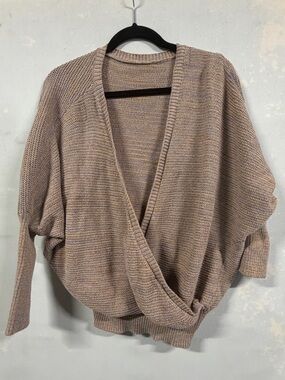 Prana M Tan with Multicolor Dots Knit Wrap Sweater
